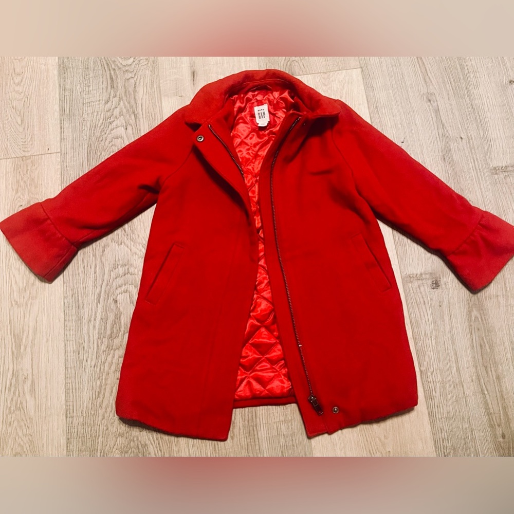Gap Brand Girls Red Tunic Coat With Collar, Zip Close, Size 4Y